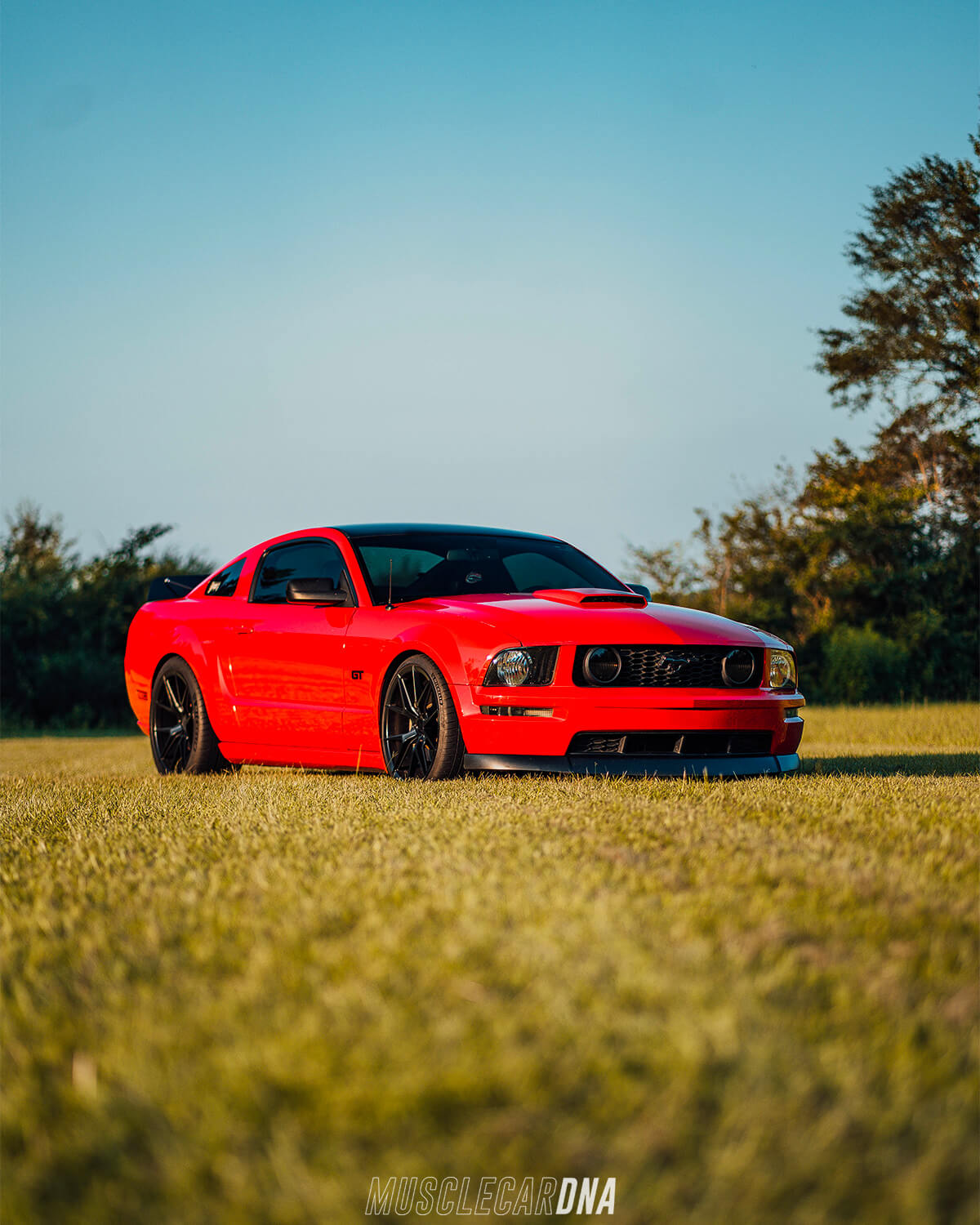 Red ford mustang GT s197 with black window tint