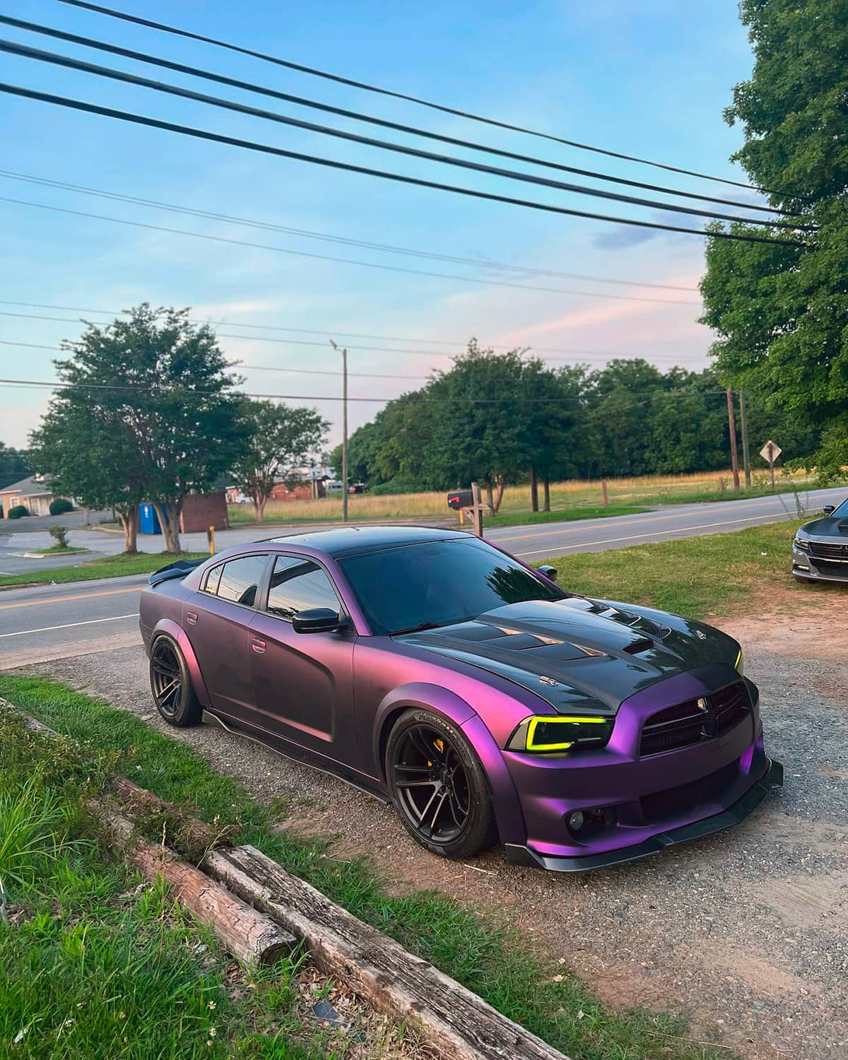 Dodge Charger wide body wrapped in matte Russian violet