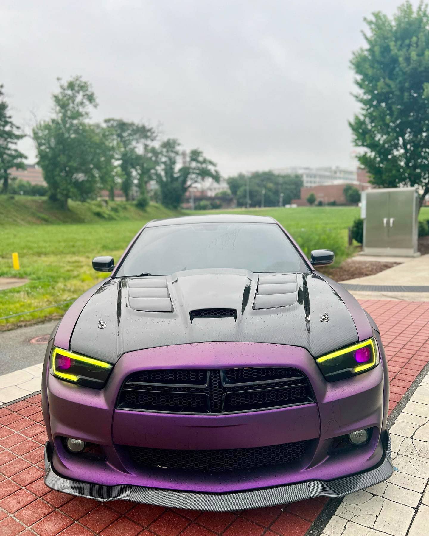 2012 Dodge Charger Pursuit custom headlights with color changing LED light bars