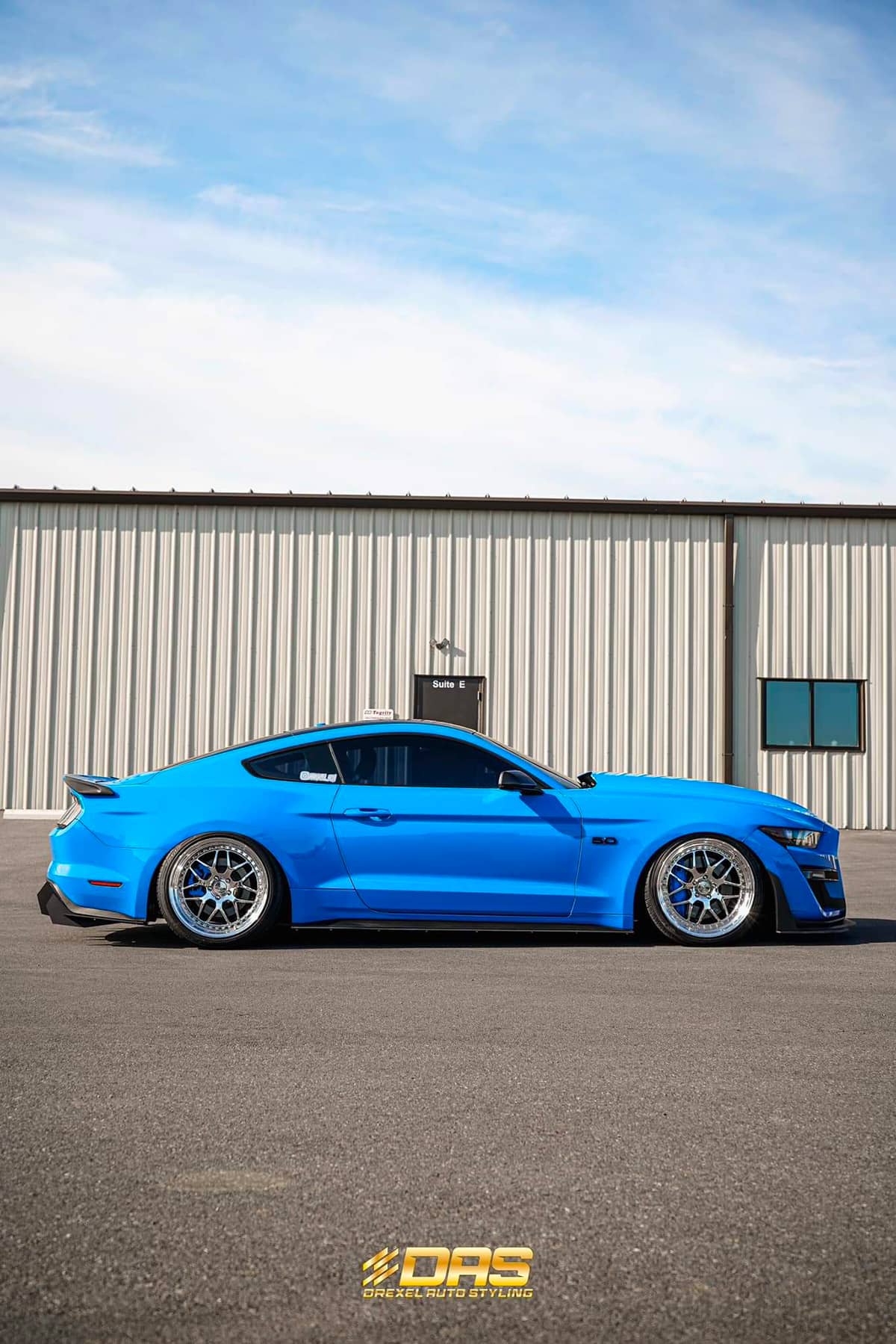 Slammed Ford Mustang GT S550 with Air Lift suspension bagged and low stance