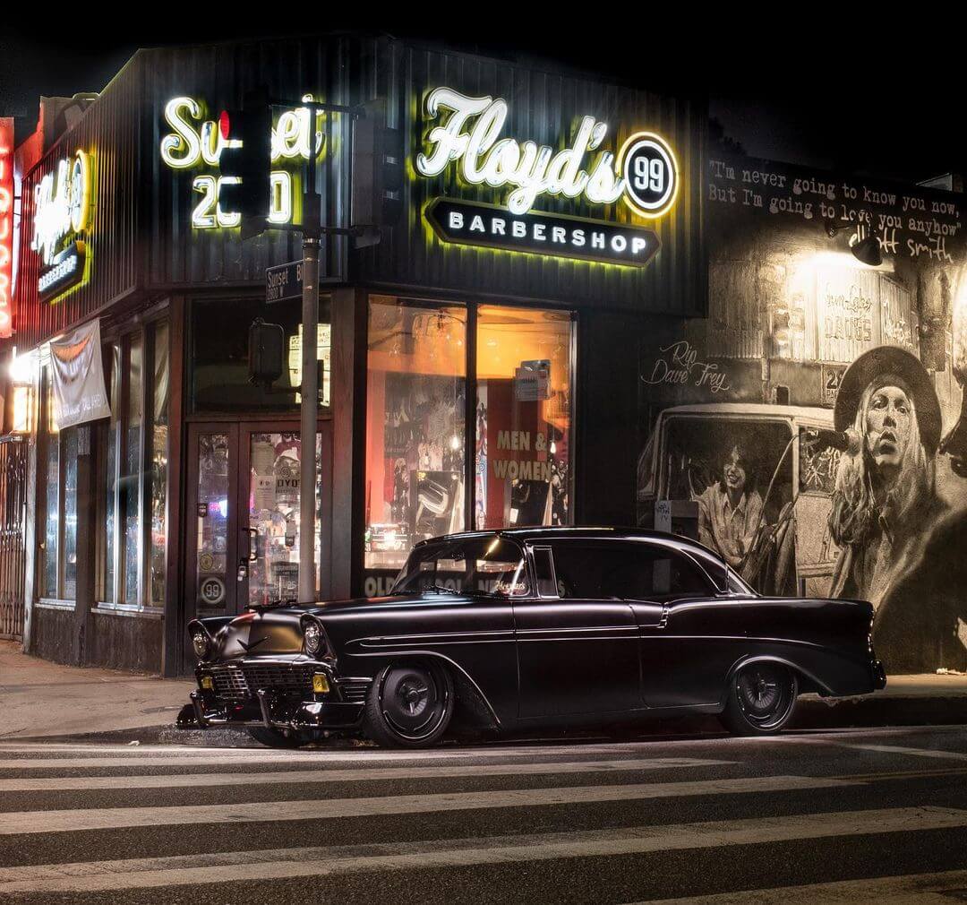 Matte black murdered out 1956 Chevy Bel Air