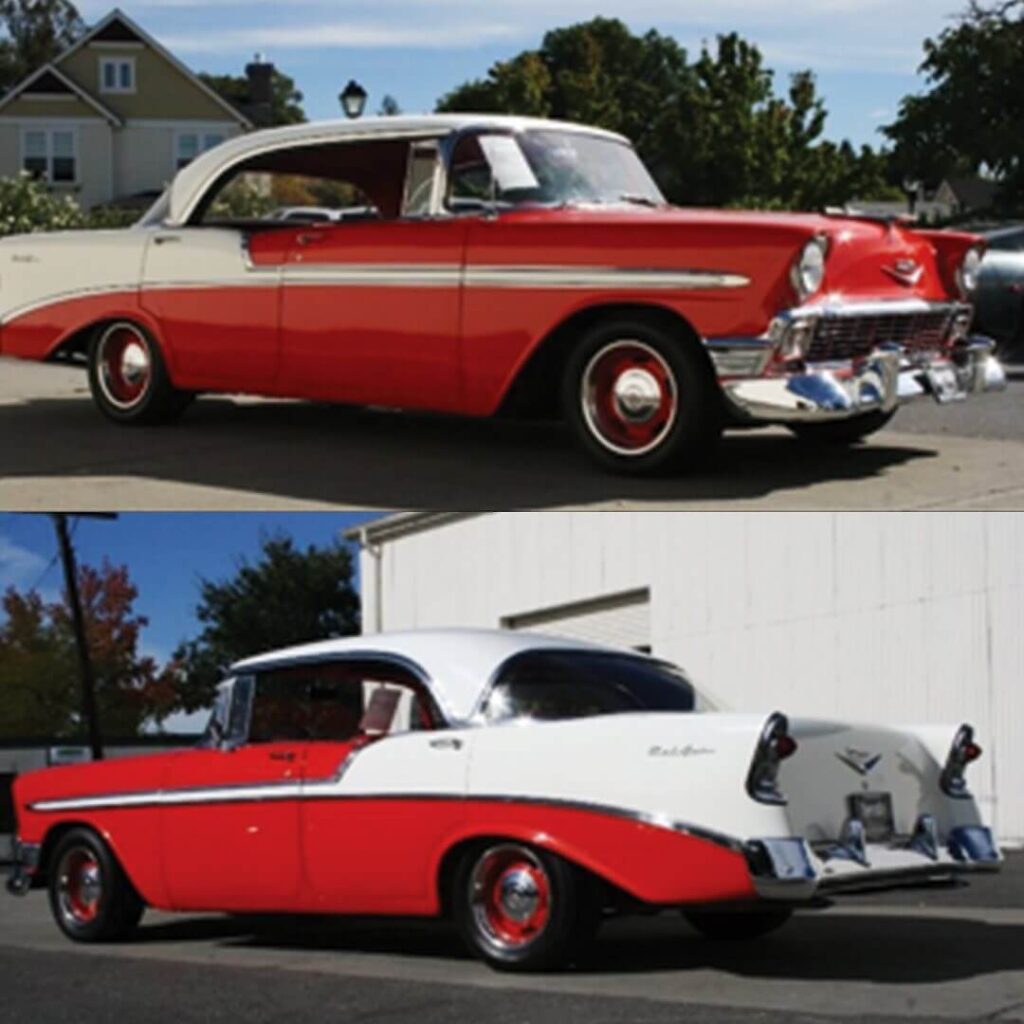 1956 Chevy Bel Air red and white