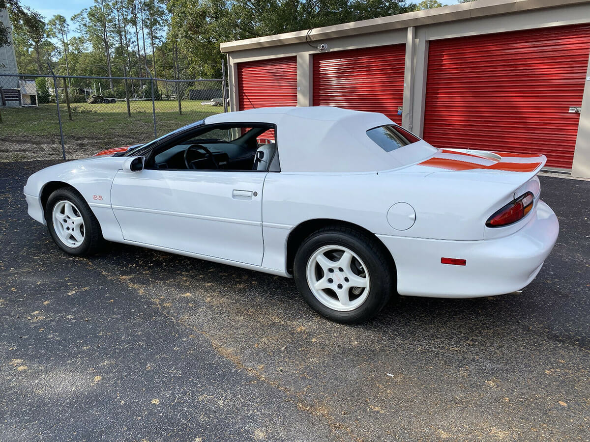 1997 Chevy Camaro convertible white with red stripes