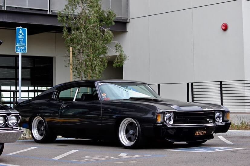 Blacked out Chevy Chevelle SS 1972 with lowered suspension
