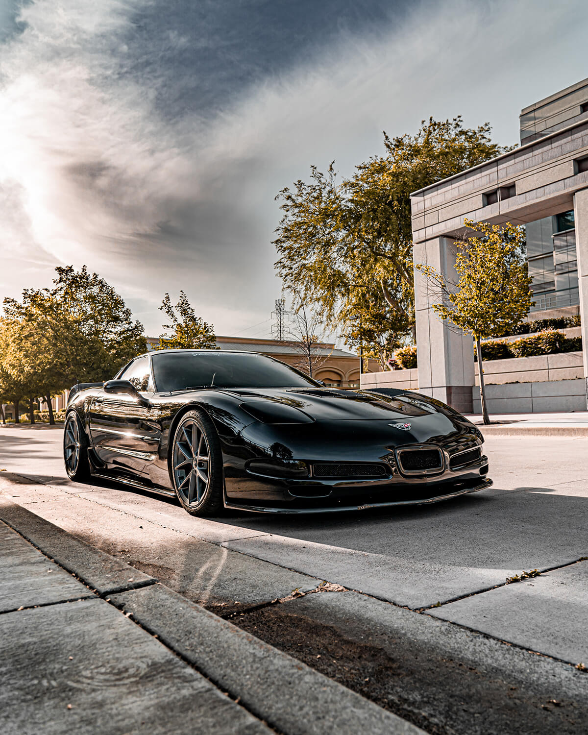 Black Stanced Chevy Corvette C5 with BC Coilovers