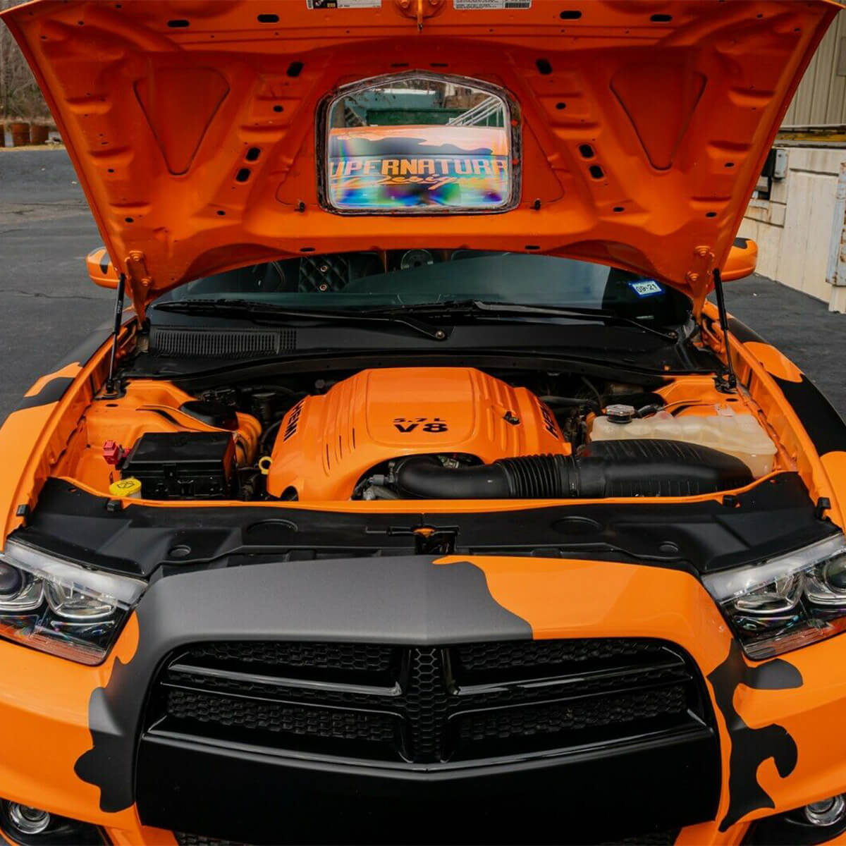Orange engine cover dodge charger