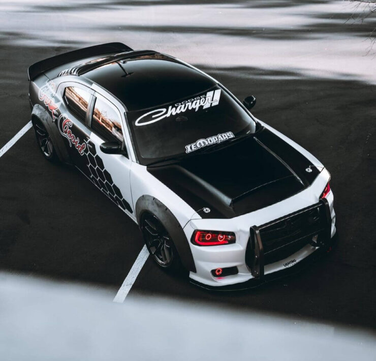 Modified Dodge Charger sedan with a bull bar