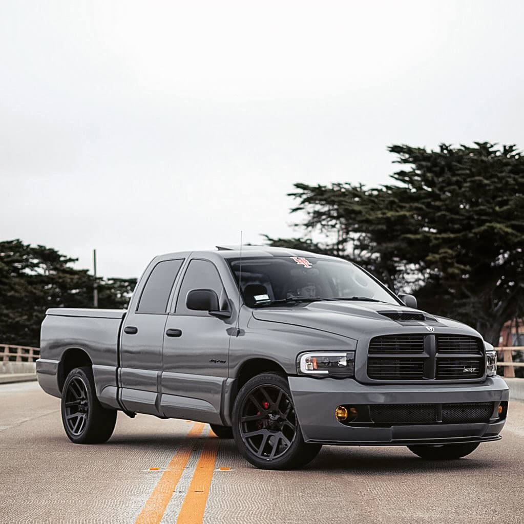 Dodge RAM SRT10 with a long bed and custom LED headlights