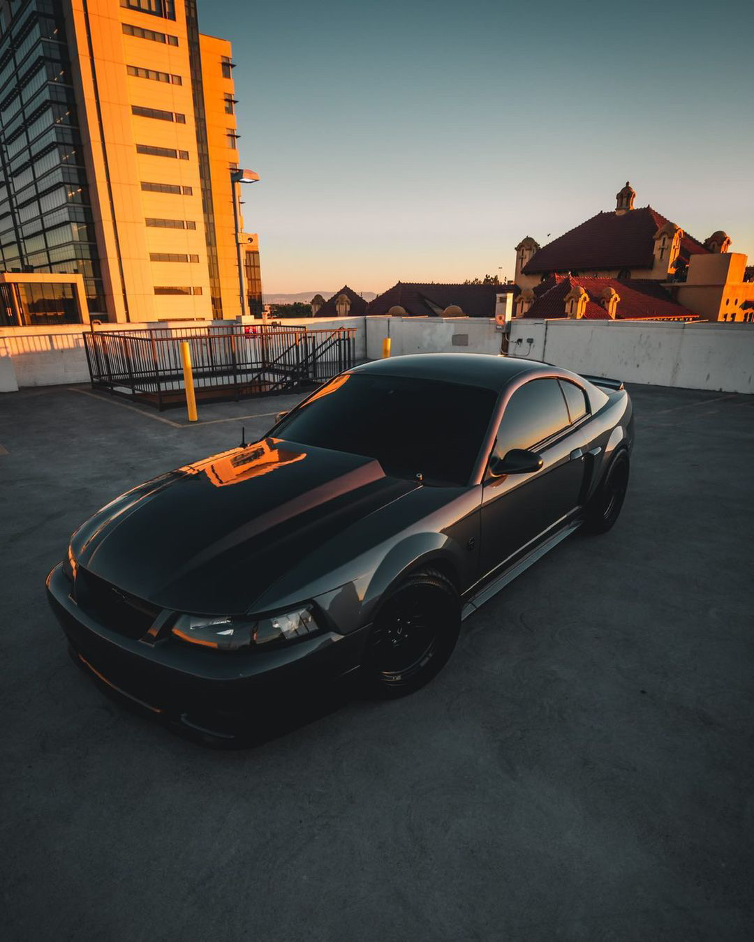 Blacked out Ford Mustang Mach 1 new Edge with a cowl hood