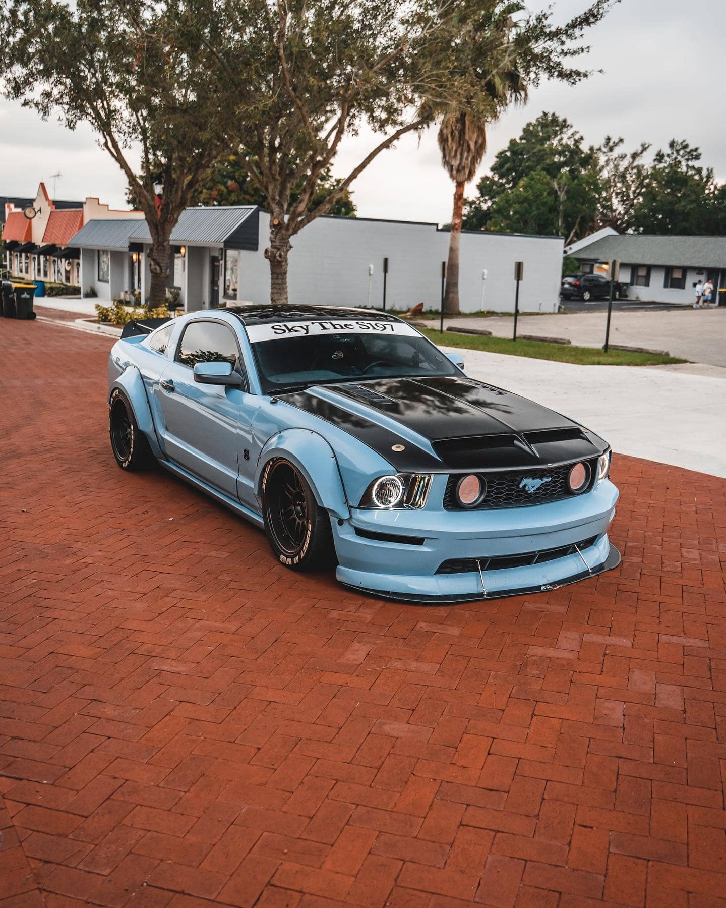 Slammed Ford Mustang S197 with Air suspension Raceland Coilovers Converted to Bags
