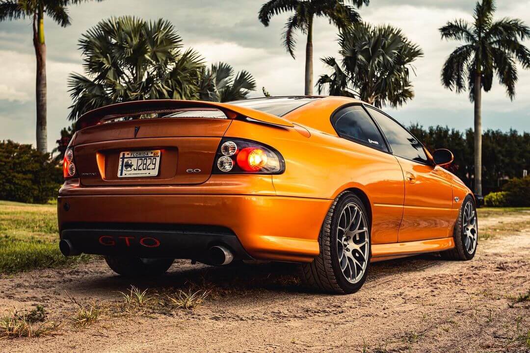 pontiac gto orange rear view